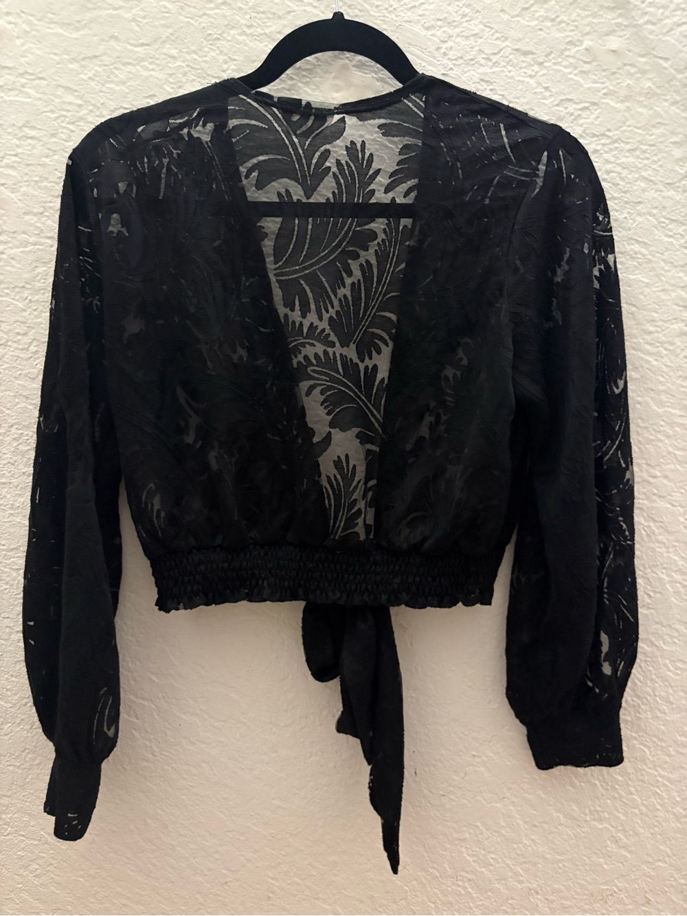 Ember Black Sheer Tie-Front Crop top
